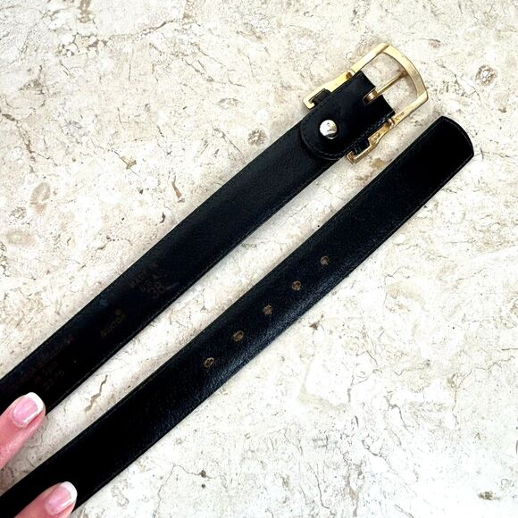 BUXTON Black Bridle Leather Belt Mens Size 38 Removable Gold Buckle - Picture 4 of 8